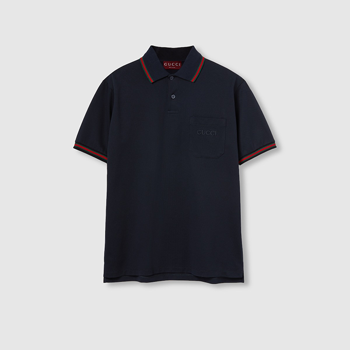 gucci embroidered logo contrast trim short‑sleeve polo shirt